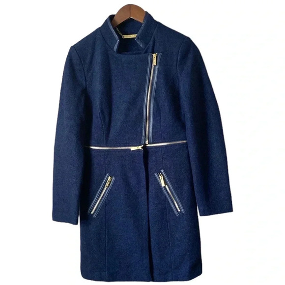 IMAN Women Platinum Rock The Runaway Transformer Wool Blend Navy Coat Size Small - Picture 3 of 15